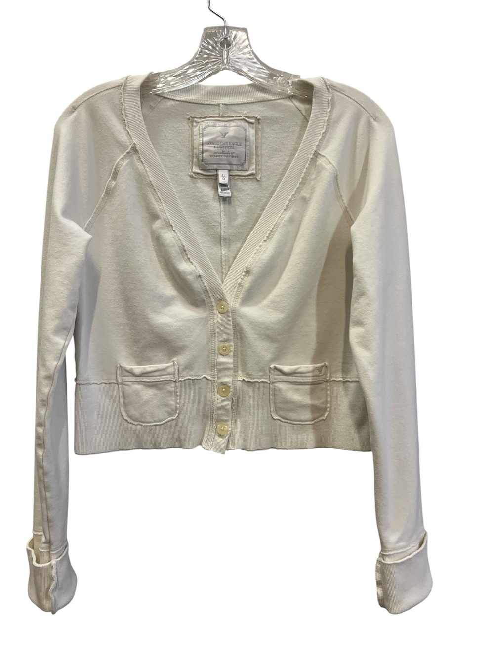 American Eagle Outfitters Cream Button-Front Crop Cardigan